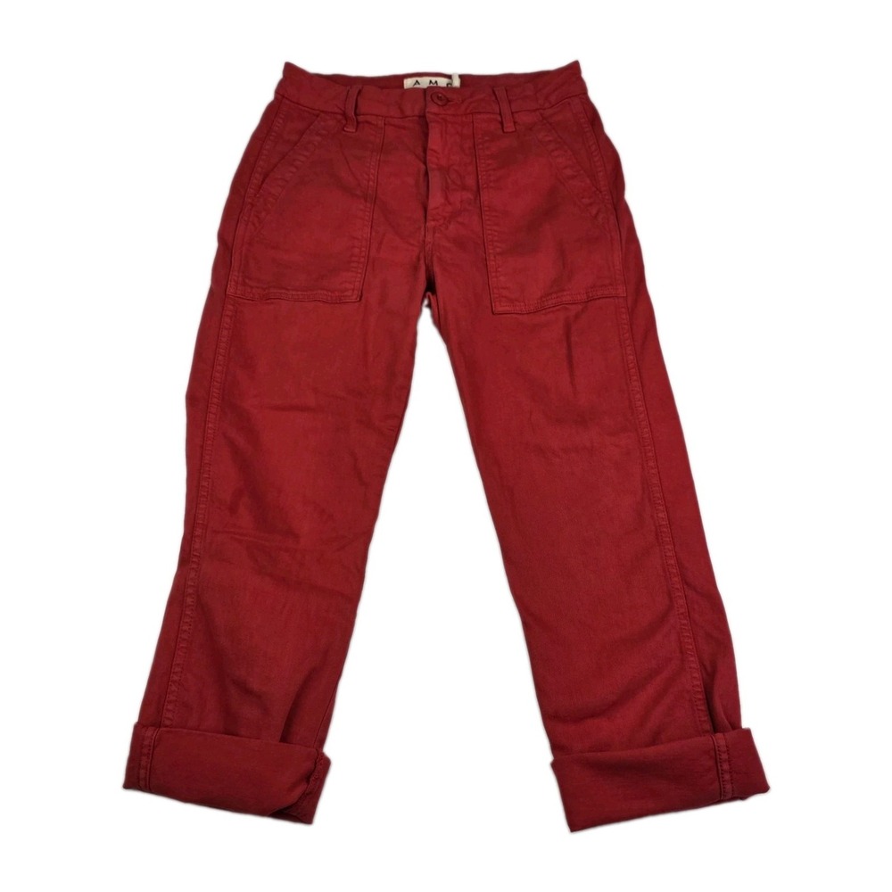 AMO Jeans Womens Size 25 Easy Army Trouser Cuffed Hem Red Denim Pants